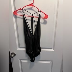 Out from under black and gold ribbed deep v bodysuit - urban outfitters size M
